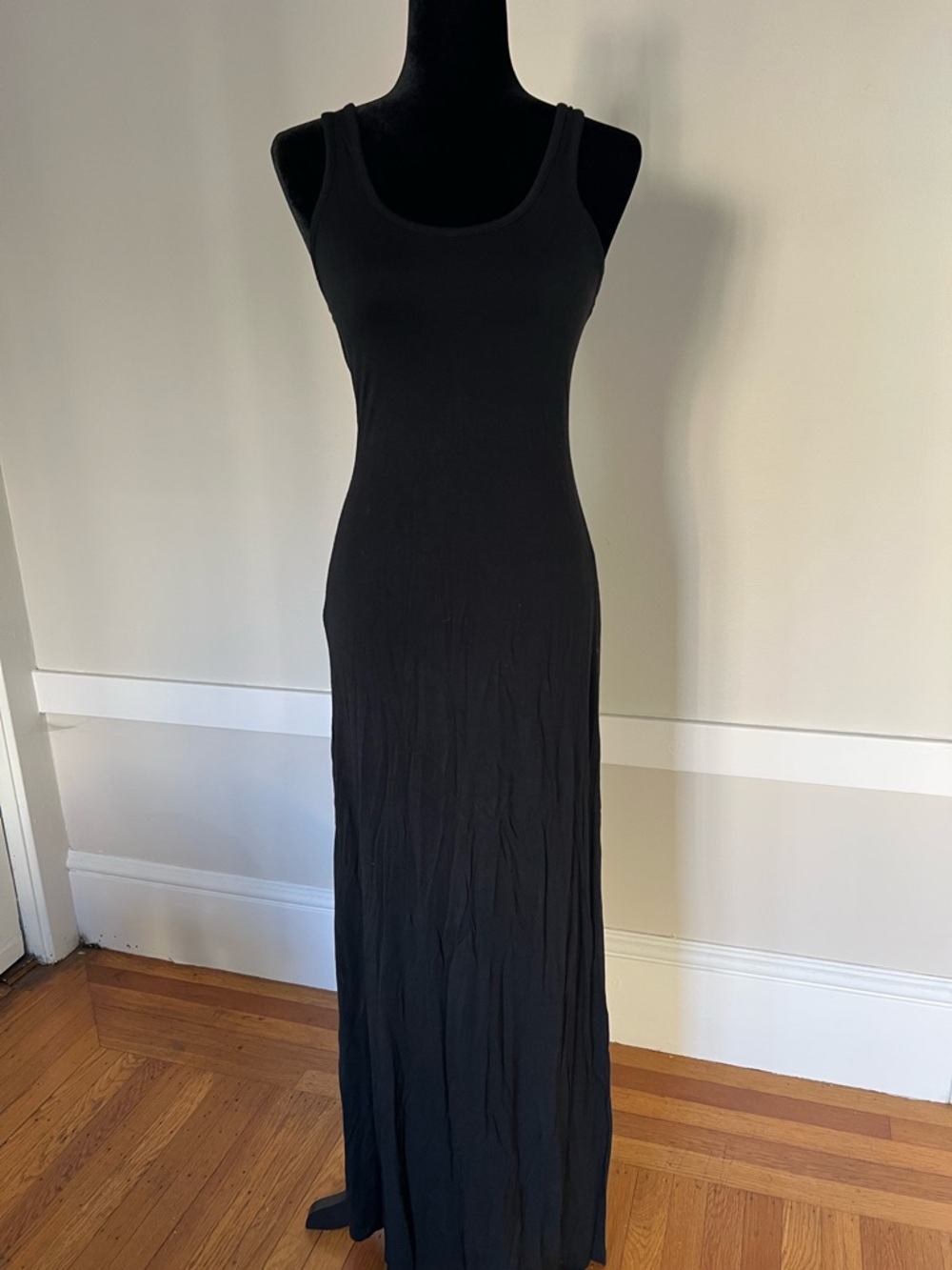Classic Old Navy Black Tank Scoop Neck Fitted Minimalist Maxi Dress Size S